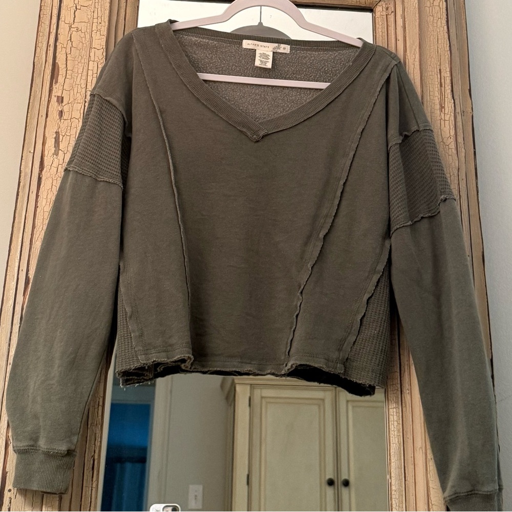 Altar'd State Green Cropped Relaxed Hoodie